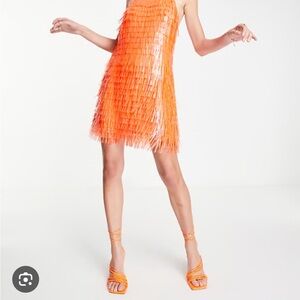 Vibrant Orange Fringe Dress
